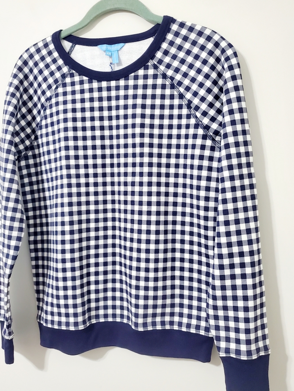 Draper James Natalie Nassau Navy and White Gingham Sweatshirt XS NEW - Picture 6 of 10